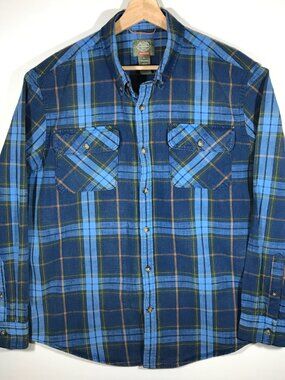 St. John's Bay Outdoor Men's XL Blue Plaid Long Sleeve Button Down Collar Shirt
